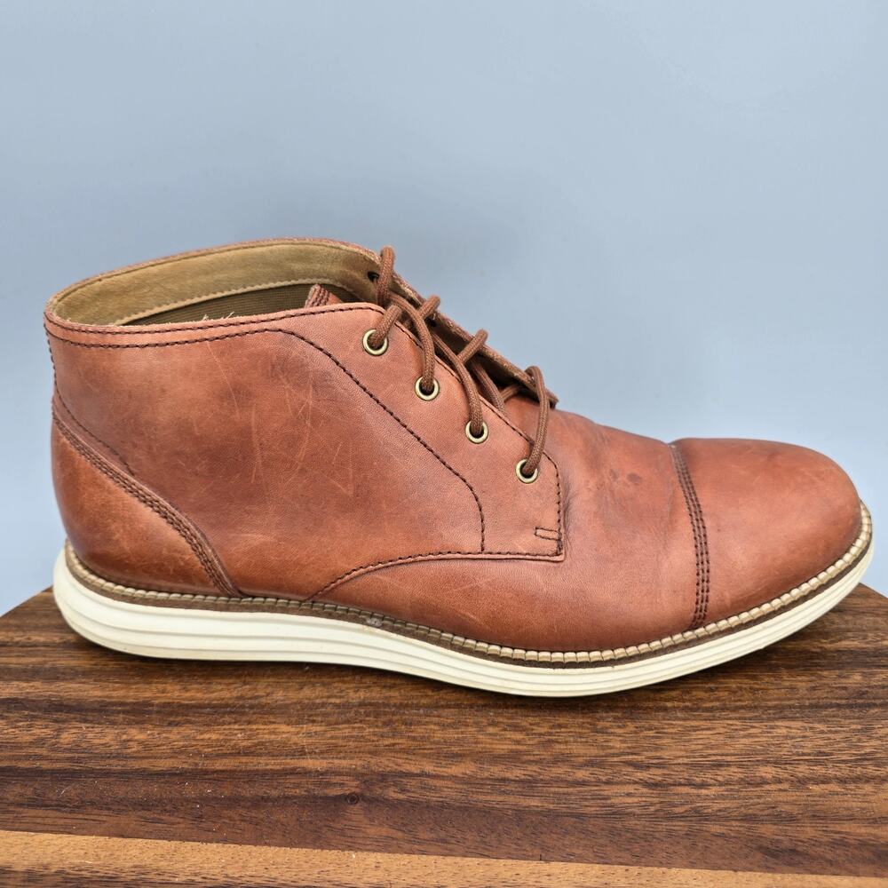 Cole Haan Grand OS Chukka Boots Mens 8 M Brown Leather Ankle Casual Cap Toe